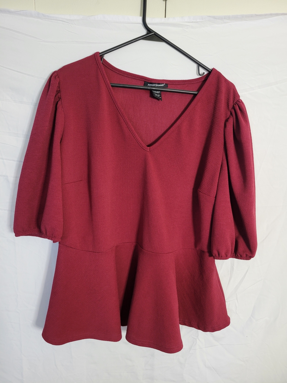 Ashley Stewart Women's Burgundy V-Neck Peplum Top